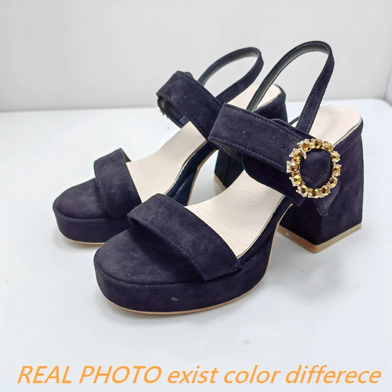 Girseaby Spring Women Sandals Chunky High Heels 9cm Platform 32 33 Big Size 45 46 Flock Suede Buckle Strap Fashion Party Shoes