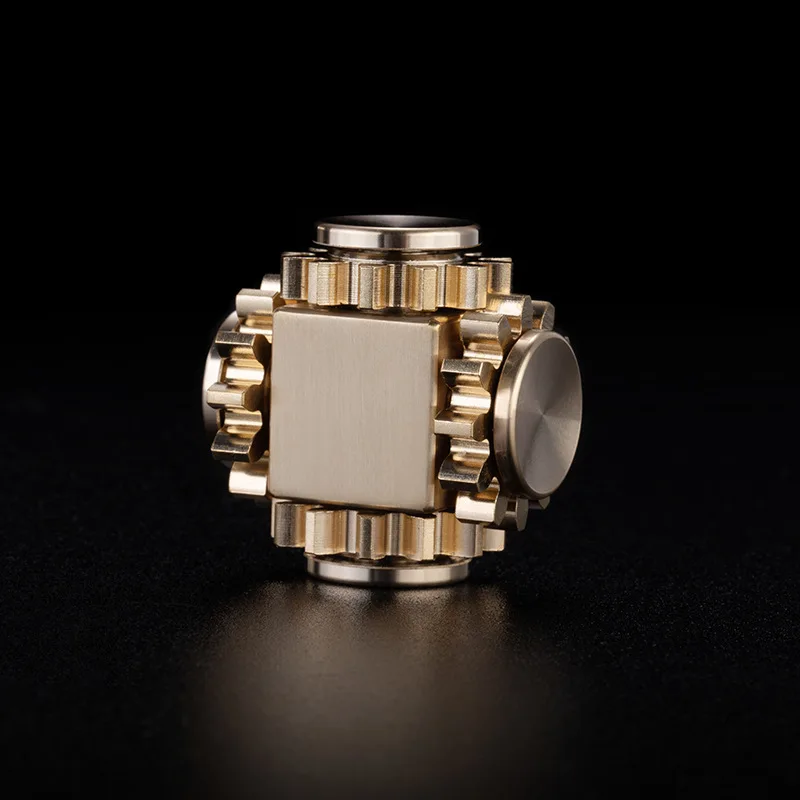 수동 회전 금속 EDC 핑거팁 자이로스코프 구리 4단 기어 연결 큐브 피젯 토이 성인용 스트레스 해소 재미 도구