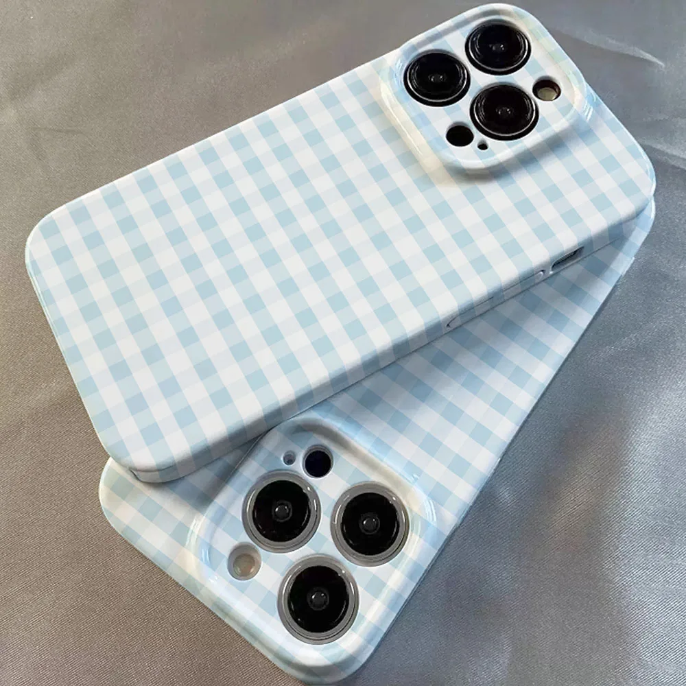 Phone Case For iPhone 17 16 15 14 13 12 11 Pro Max Air 16e 7 8 Plus XS Max X XR Blue Grid Pattern Hard PC Bumper Cover - view 5