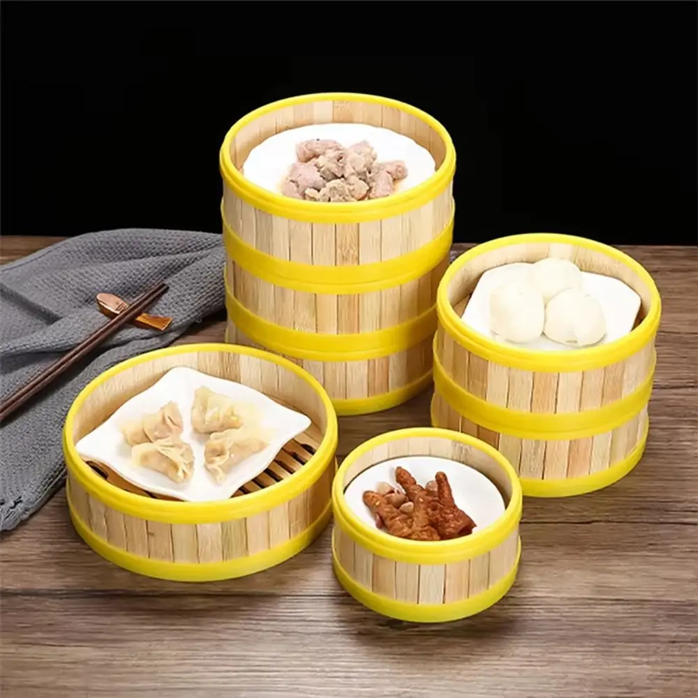 1Pcs New Handmade Bamboo Steamer 13-30cm Multi-function Steamer Basket With Lid Dumpling Steamer Cook Sticky Rice