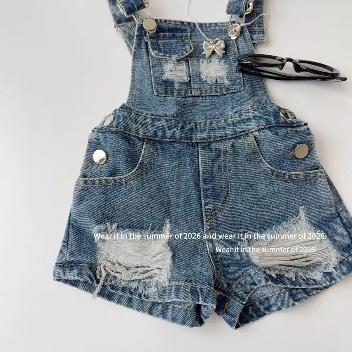 Summer Thin Children's Denim Overalls Shorts Girls Jumpsuits Casual Loose Large Pocket Denim Shorts Baby Suspenders Jeans