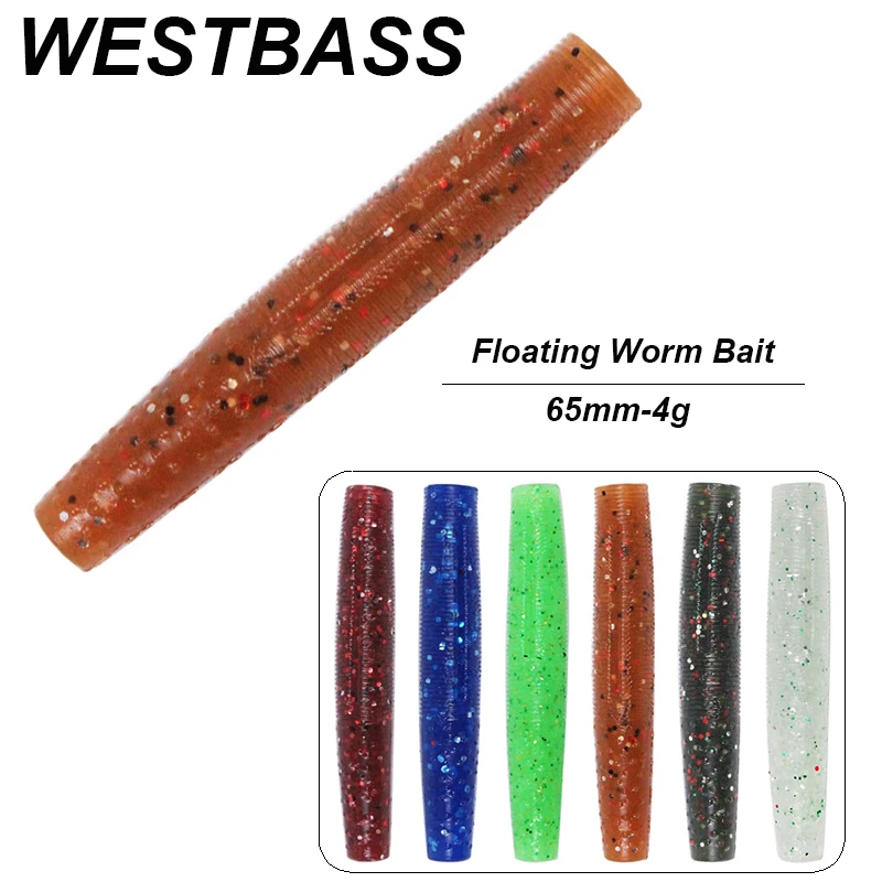 WESTBASS 5PCS Soft Worm Baits 65mm-4g Silicone Floating Swimbaits Rubber Fishing Lures Finesse Jigging Wobblers Pike Pesca Isca