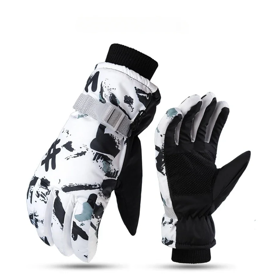 Motorcycle Cycling Fleece Warm Snow Sports Gloves Winter Snowboard Ski Gloves Unisex PU Leather Non-slip Touch Screen Waterproof