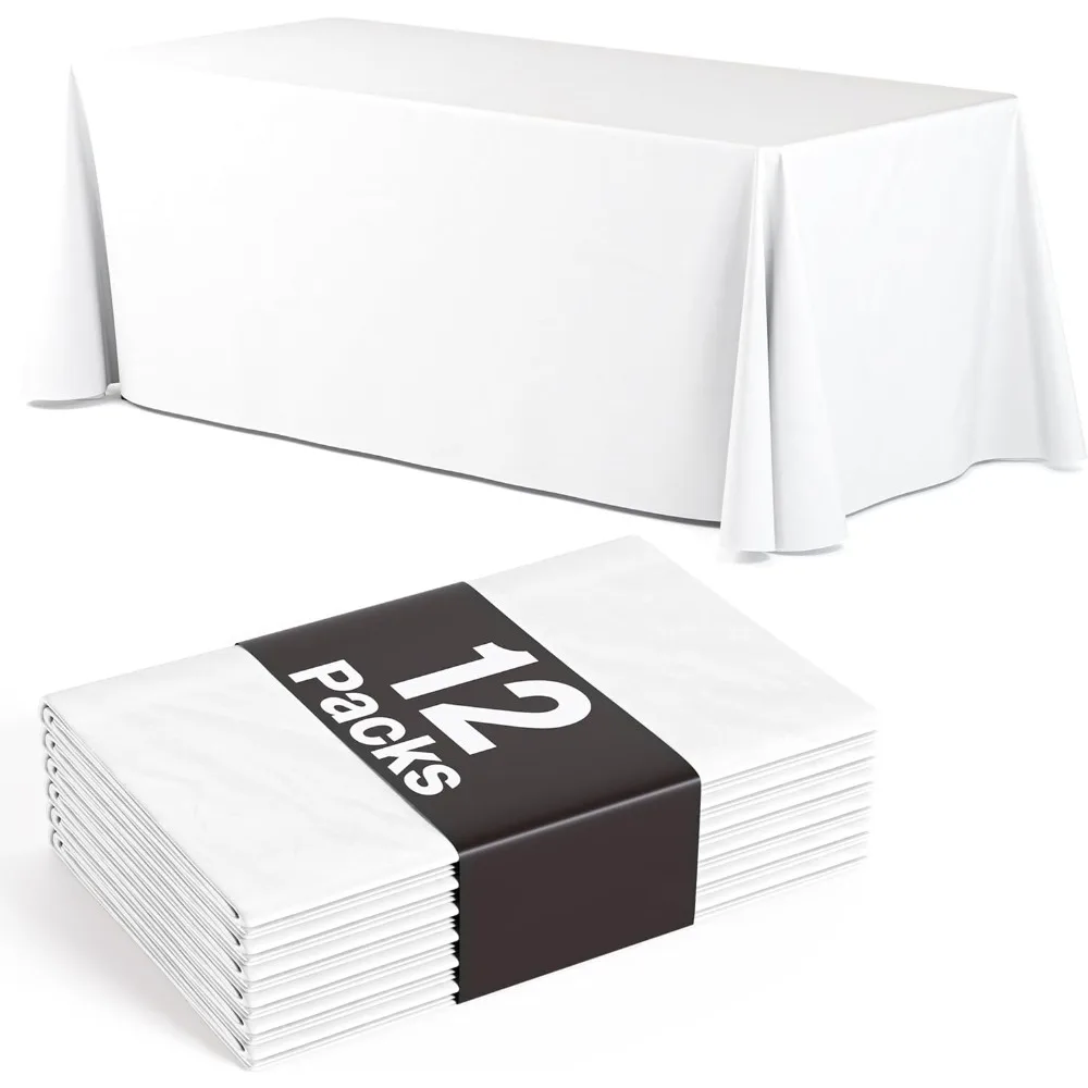 

70 x 120 Inch White Plastic Rectangle Tablecloths, 12 Pack, Disposable for Party Use