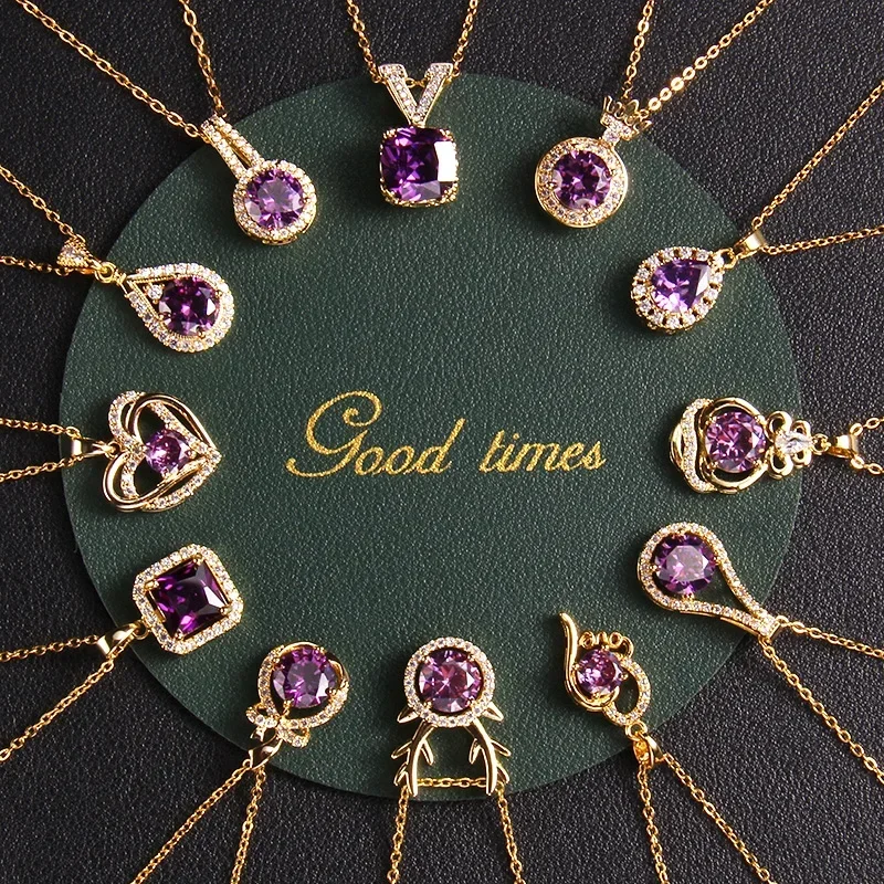 

New Purple Zircon Necklace Female Niche Design Ins Style, Versatile Love Purple Gas Donglai Pendant Jewelry