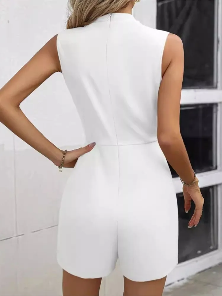 Summer Fashion Women Romper Sleeveless Large Size Jumpsuit Elegant Stand Collar Split Formal Jumpsuit Office Wear Women Clothing