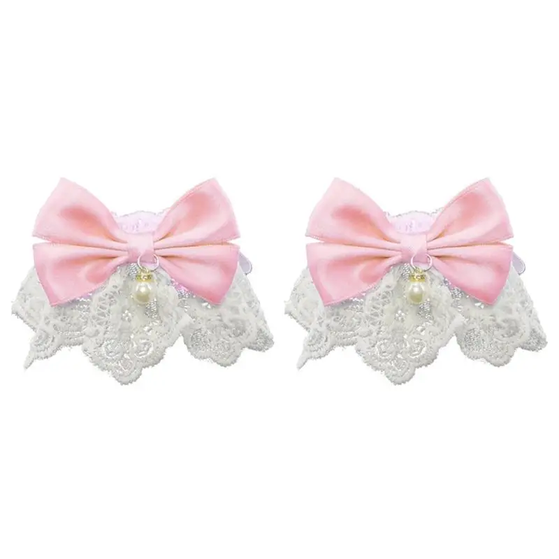 

652F Elegant Cats Ear Hair Accessory Delicate Lace Bows And Bells Wristband Halloween Costumes Headbands Hair Decoration