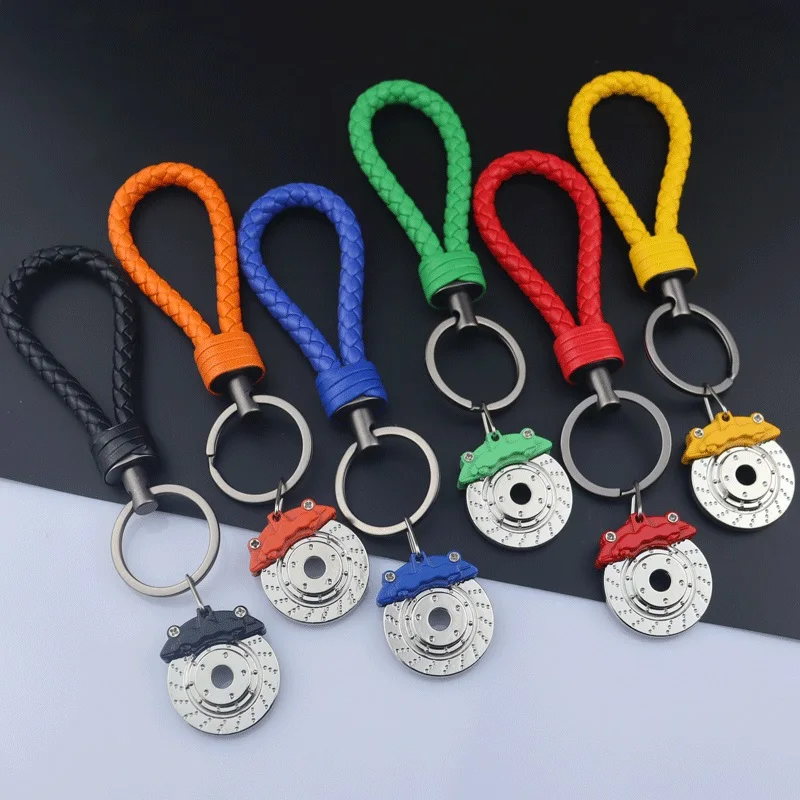 Wheel Rim Keychain Metal Racing Brake Disc Keyring With Braided Rope Car Motorcycle Key Chain Souvenir Buckle Bag Pendant Gift