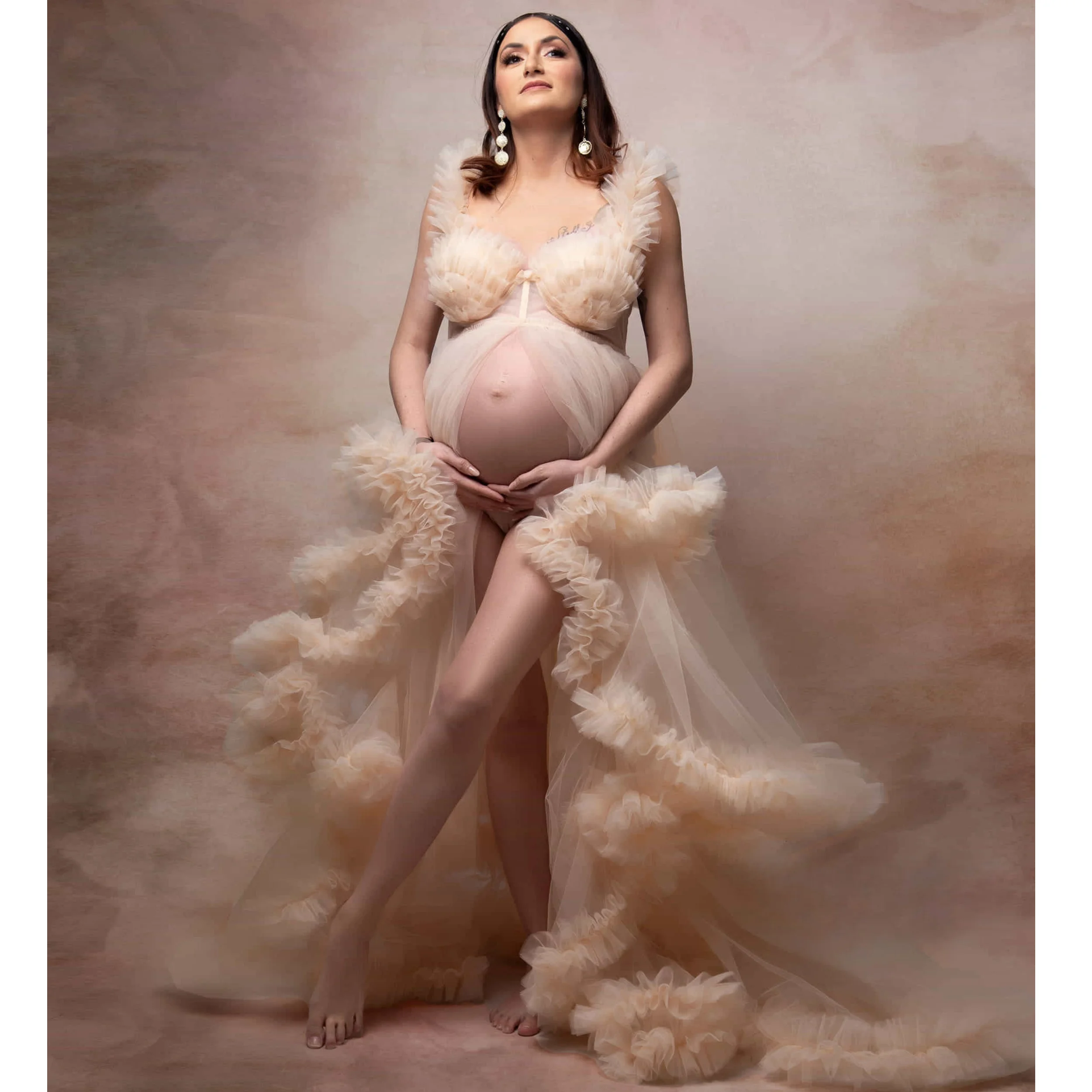 Maternity Dresses  V Neck Front Slit Empire Pregnant Woman Gowns for Photoshoot Ruffles Made Custom Vestidos For Babyshower