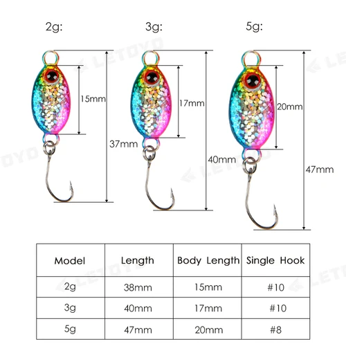 Imagen 2 del producto LETOYO cucharas de pesca 2g 3g 5g, Micro cuchara para área de trucha, cebo giratorio Artificial, señuelos de trucha de Río cucharillas de pesca para truchas cucharas de pesca cuchara española pesca señuelos cucharas