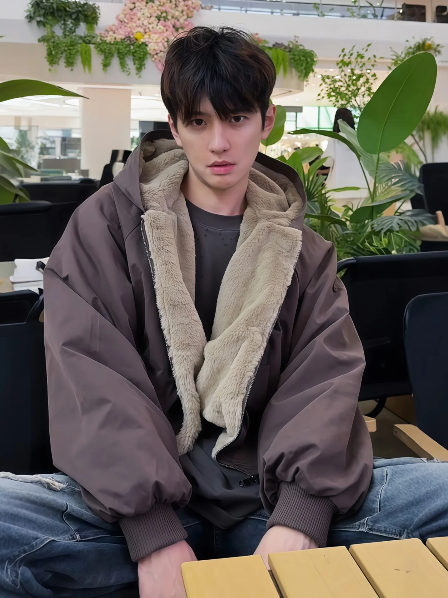 

Мужская двусторонняя утепленная куртка из хлопка с начесом из овечьей шерсти, осенне-зимняя, теплая, повседневная, на молнии, с капюшоном, с длинными рукавами, Cleanfit