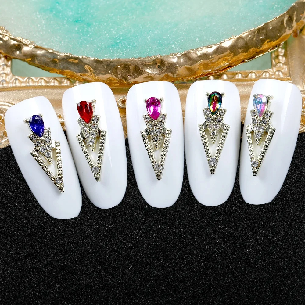 

10Pcs New Elegance Court Aristocratic Luxury Alloy Decoration Long Inverted Triangle Dagger Shape Crystal Nail Charms Rhinestone