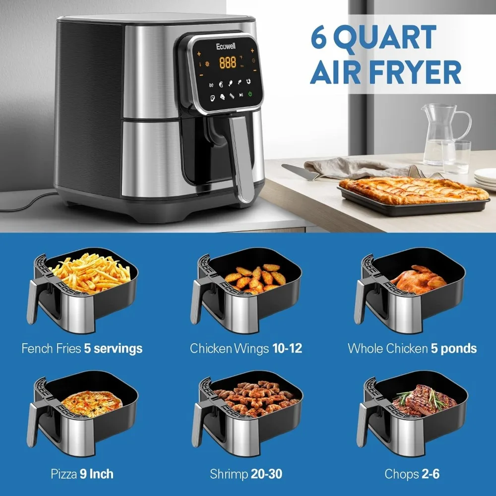 6 Quart Airfryer,8 Food Presets,Digital Touch Screen,Healthy Cooking, BPA-Free, Nonstick & Dishwasher-Safe,1700W,Black