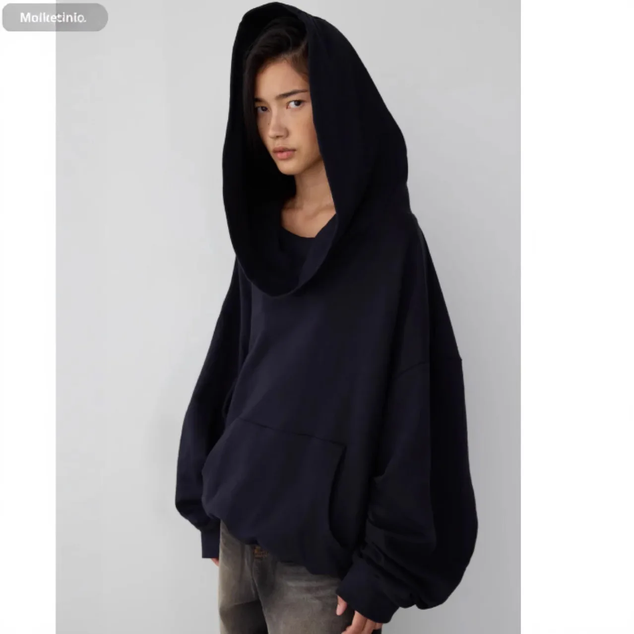 

Trendy Women's Sweatshirt Loose Fashion Pullover Slanted Shoulder High Street American Black Top Pocket White Hooded Sweatshirt
