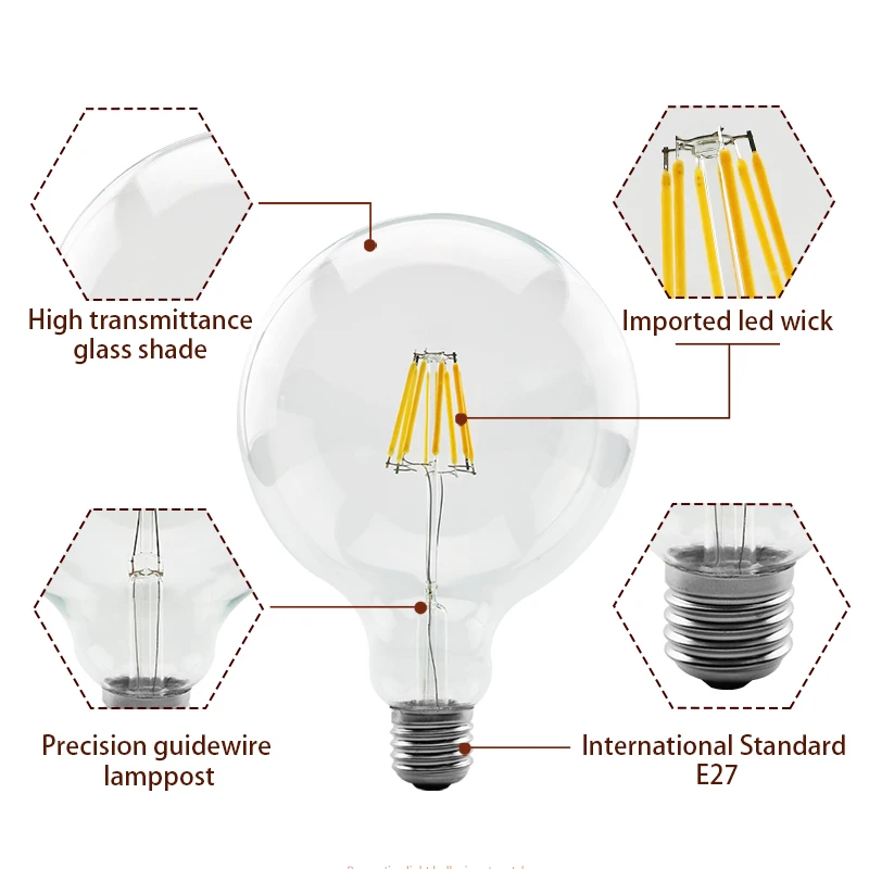 Bombiilas Retro Edison Filament LED Light Bulb E27 AC 220V 240V G80 G95 G125 Globe Light Glass Bulb 2W 4W 6W 8W Lampara LED Lamp