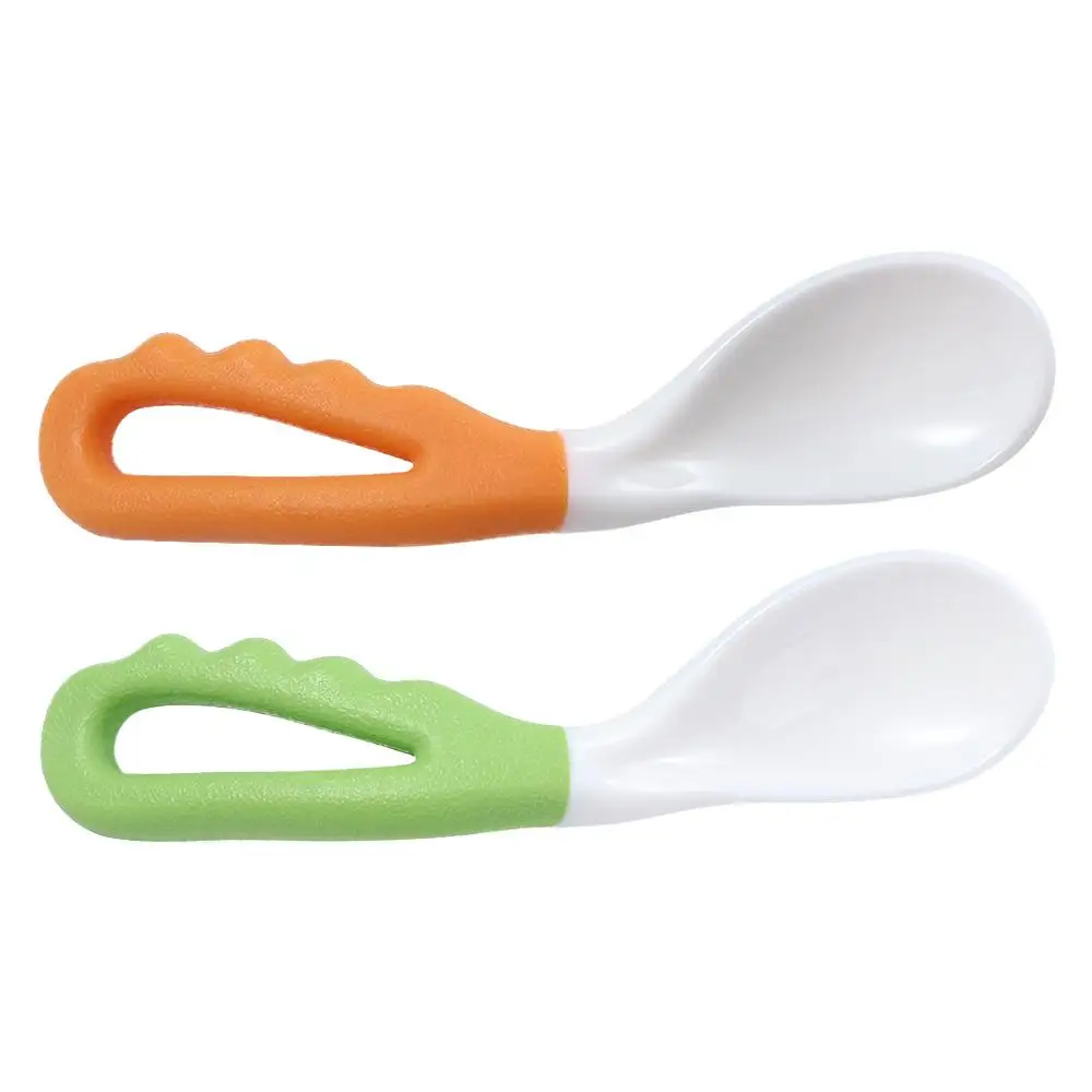 Green Oval Feeding Learning To Eat Baby Food Spoon Newborn Tableware Kid Curved Soup Spoon Infant Training Spoons