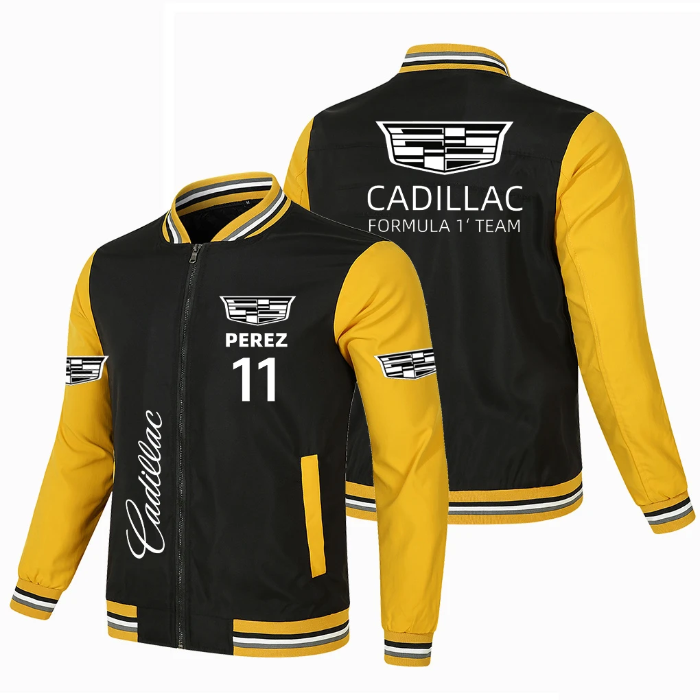 

Cadillac Patchwork Color Fall/Winter Fashion Trousers with Chain Shoulder Belt and Standing Collar Fashion Casual Motorcycle Sui