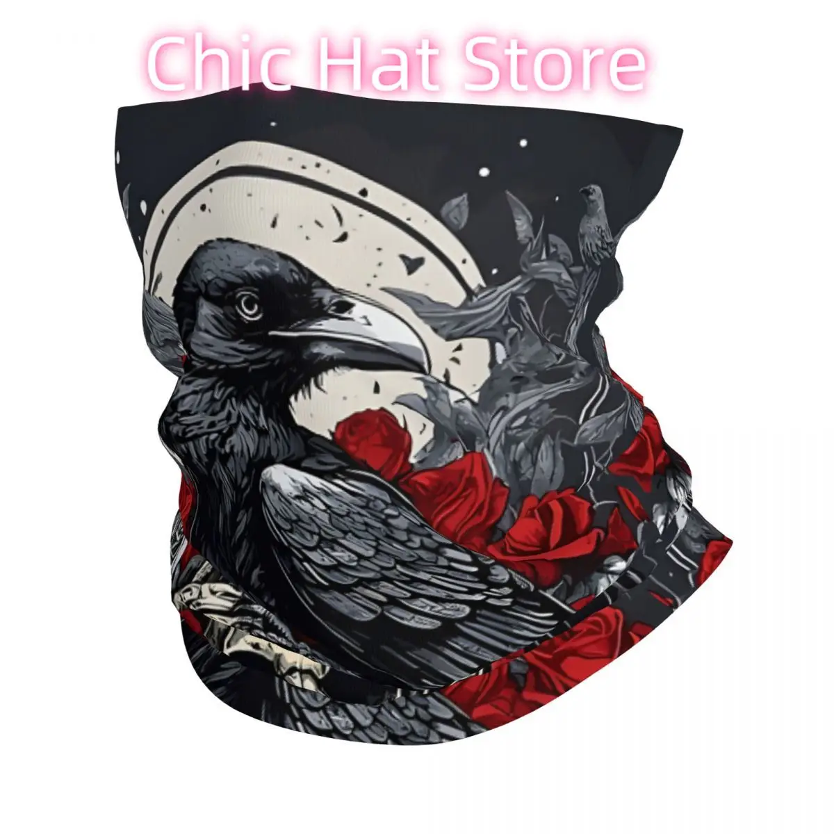 

Skull And Raven With Flowers Bandana Neck White Scarf Multi-use Headwear Fishing Unisex Adult Winter
