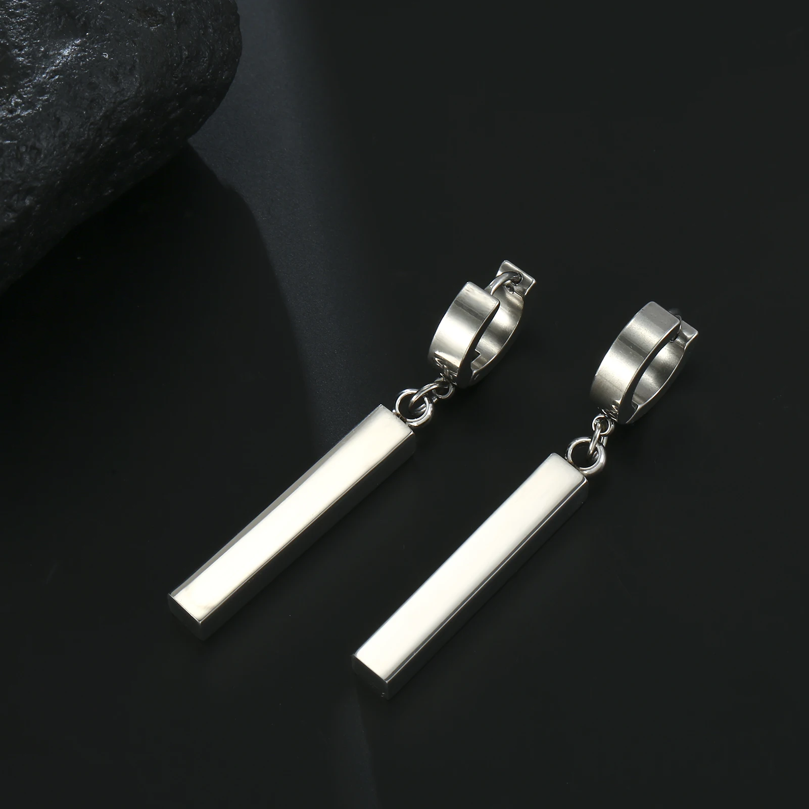 My Shape Men Bar Cuboid Stainless Steel Pendant Earrings Punk Geometric Stick Circle Drop Earring Ear Clip Fashion Party Jewelry