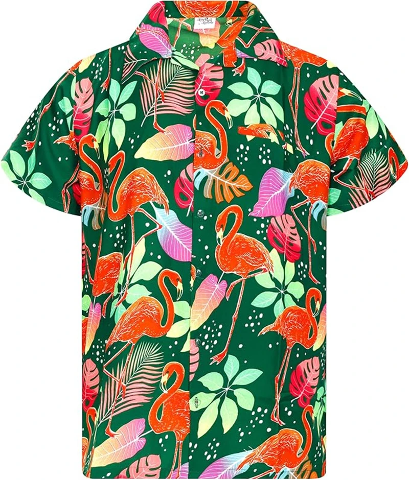 

New Fashion Men's Shirt Flamingo Pattern 3D Printed Lapel Short-sleeved Hawaiian Shirts Loose Casual Fashion Oversized Clothing