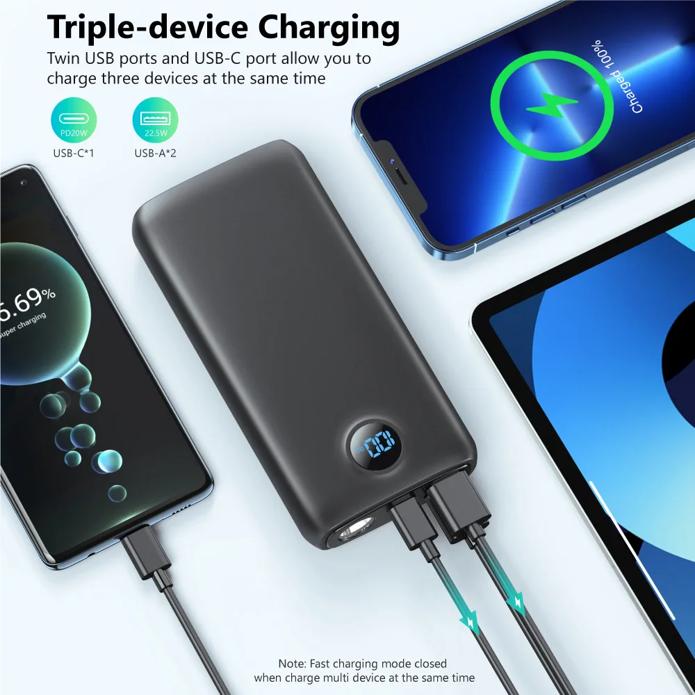 20000mah Power Bank 22.5w Portable Type C Mini Power Bank For Iphone Samsung Huawei Fast Charging