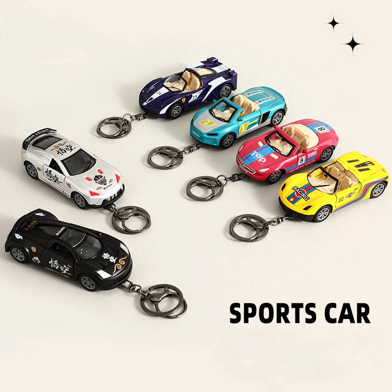 Fashion Alloy Pull Back Convertible Sports Car Key Chain Pendant Graffiti Wukong Simulation Racing Cool Model Keychain Bag Gifts