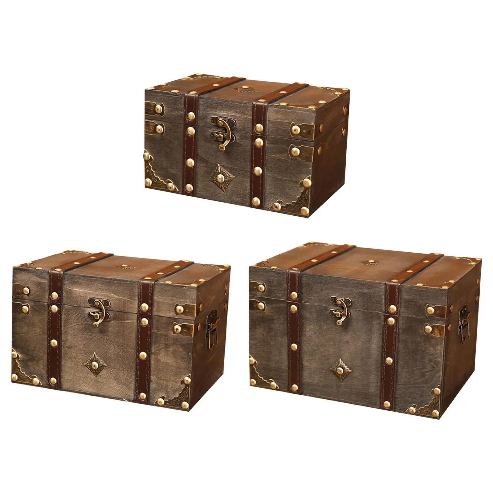 Wooden Storage Trunk Collectible Antique Style Jewelry Box Rectangle Pirate