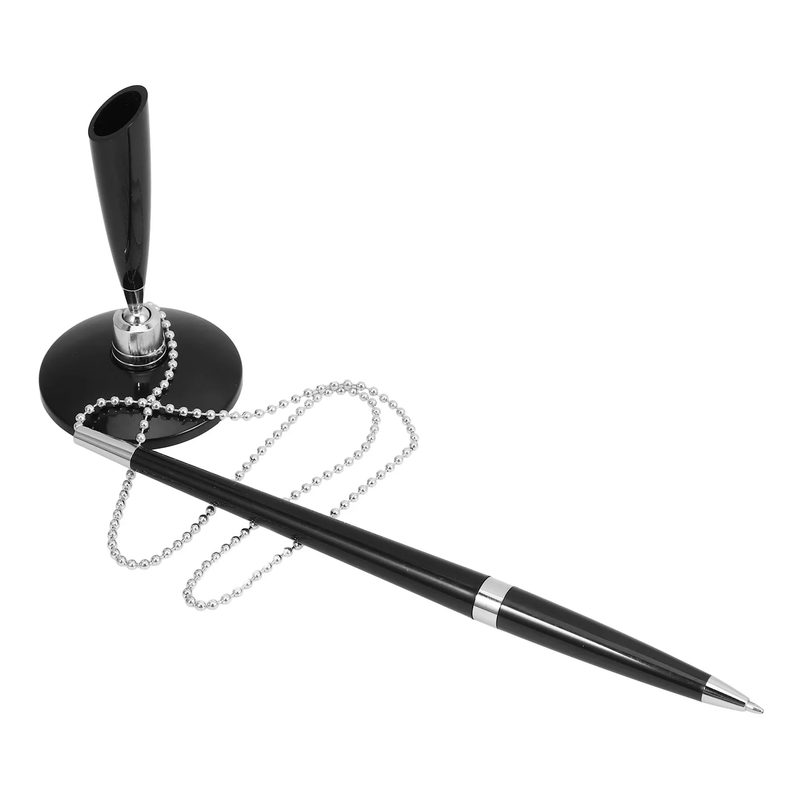 

Signature Pen with Built in Stand Desktop Business Ballpoint Pen Stainless Steel Tip Plastic Body for Office Hotel Bank Signing