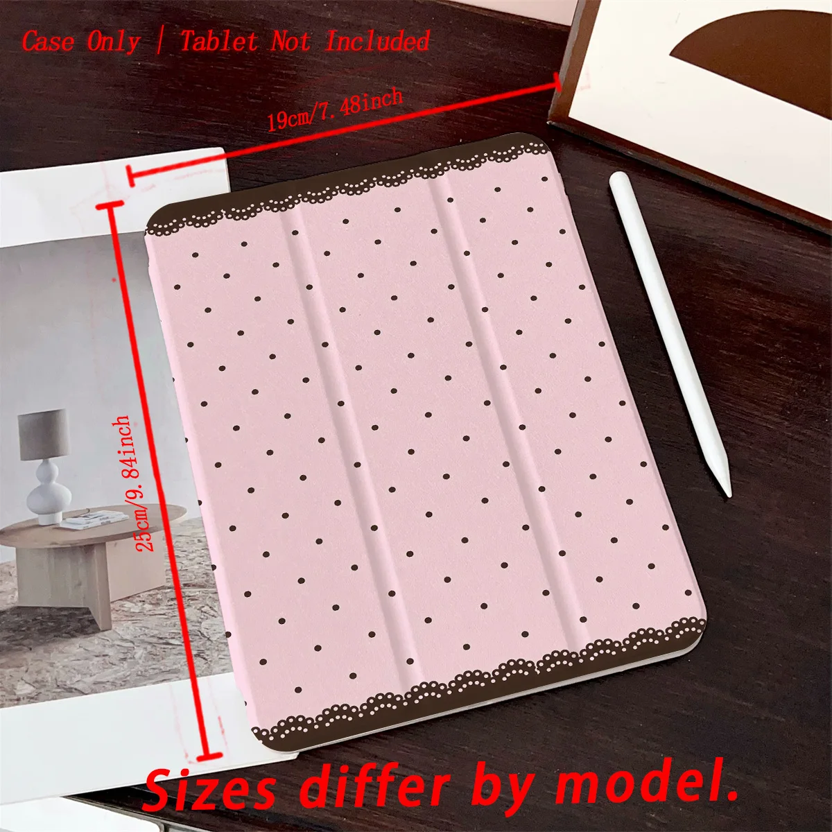 غطاء iPad ذو خلفية وردية عصرية بحافة بنية اللون وبقع سوداء لهاتف Apple iPad9th/10th Gen Air5 Pro 12.9 Mini6 مقاوم للصدمات