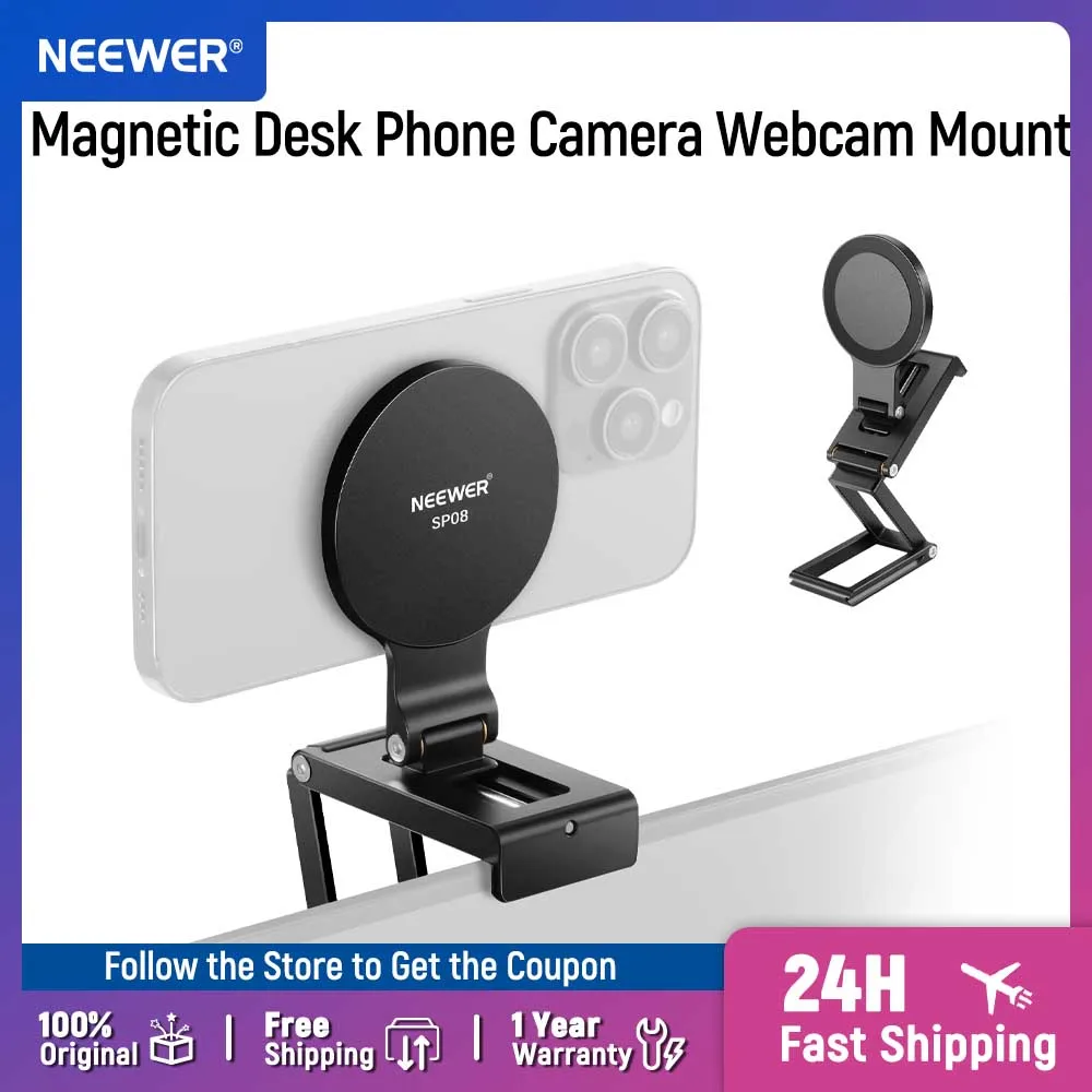 NEEWER Continuity Camera Mount for Desktop Monitor Magnetic Tri Fold Desk Phone Webcam Holder for MagSafe iPhone iMac Apple TV