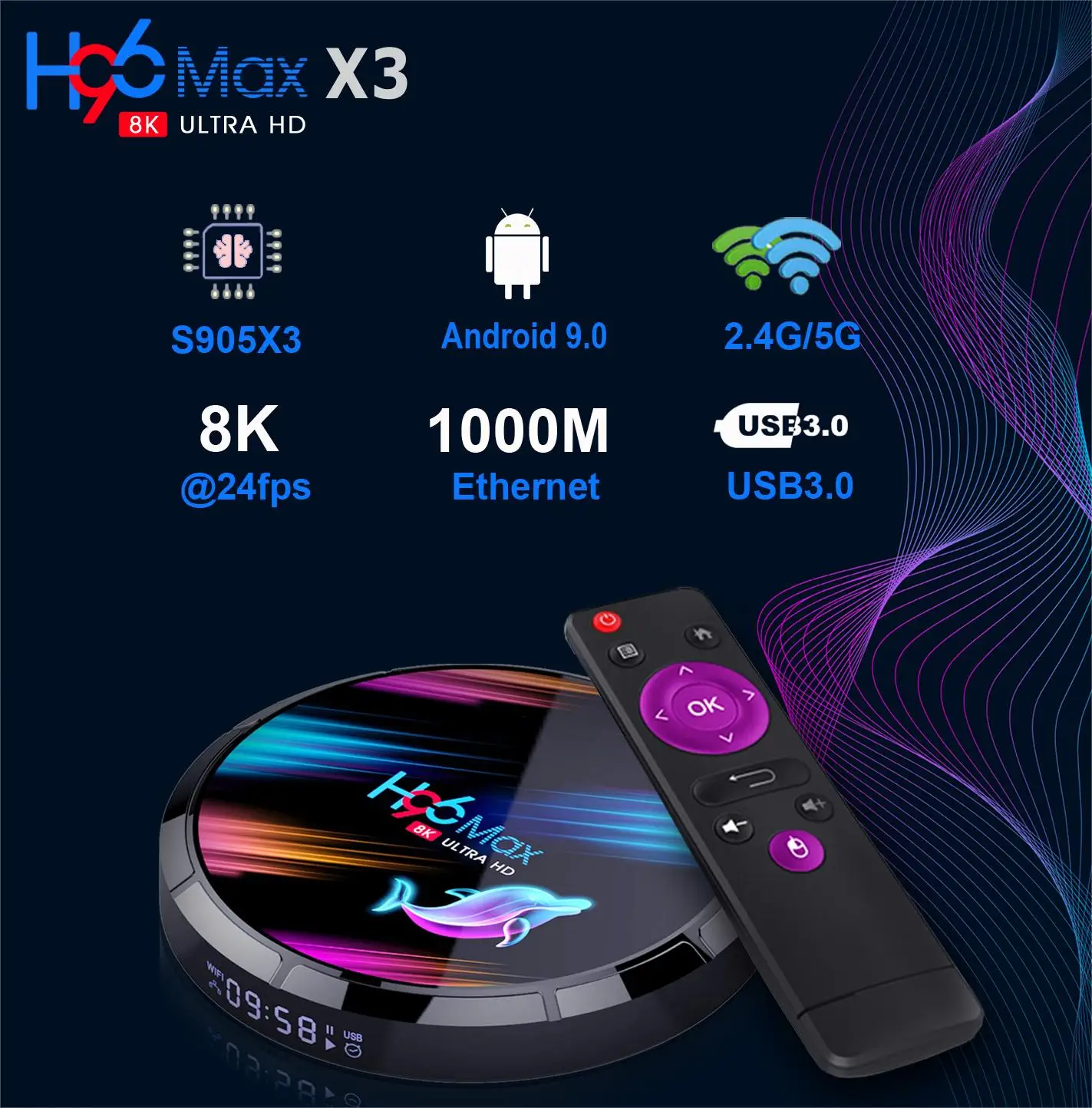 H96 MAX X3 Smart Android TV Box 9.0 128GB 64GB 32GB Amlogic905X3 Quad Core Dual Wifi 8K H96MAX X3 1000M LAN Android Set Top Box