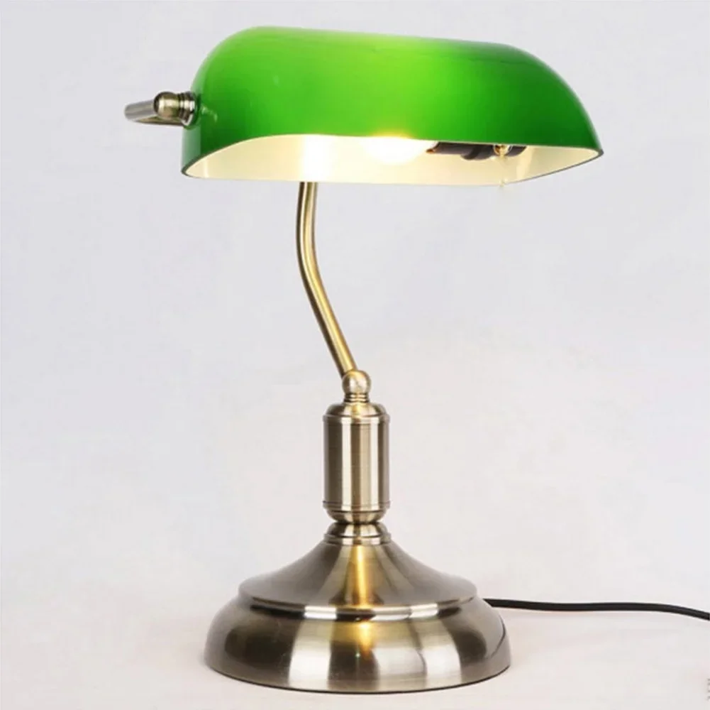 

Vintage banker lamp table E27 with switch Green glass shade cover desk lights for bedroom study home reading WJ10