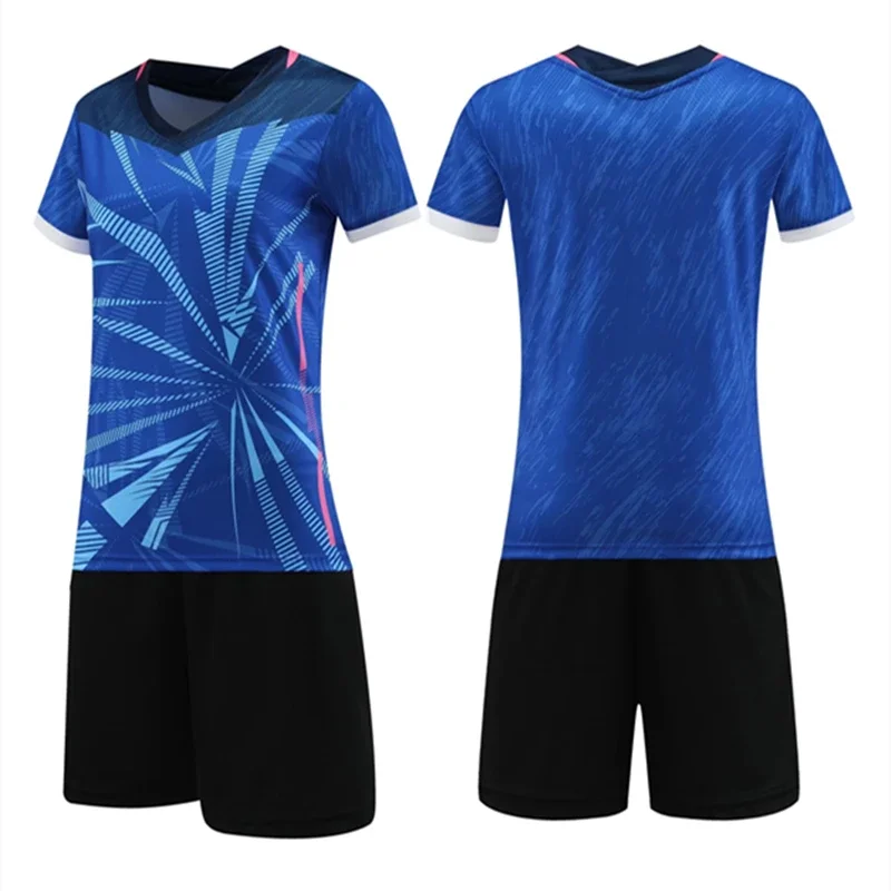 Women Volleyball Jersey Set Short Sleeve Volleyball Uniform V-neck Shirt Double Pockets Shorts Kit Female Athletic Training Suit