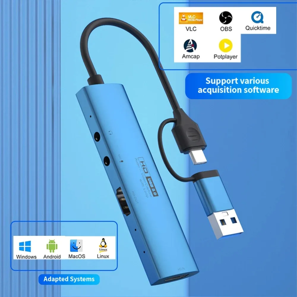 Tarjeta de captura de vídeo USB 3,0 1080P, 30/60FPS, 4K HD a USB/tipo C, grabador de juegos MS2131 para PC, PS4, Xbox, transmisión en vivo