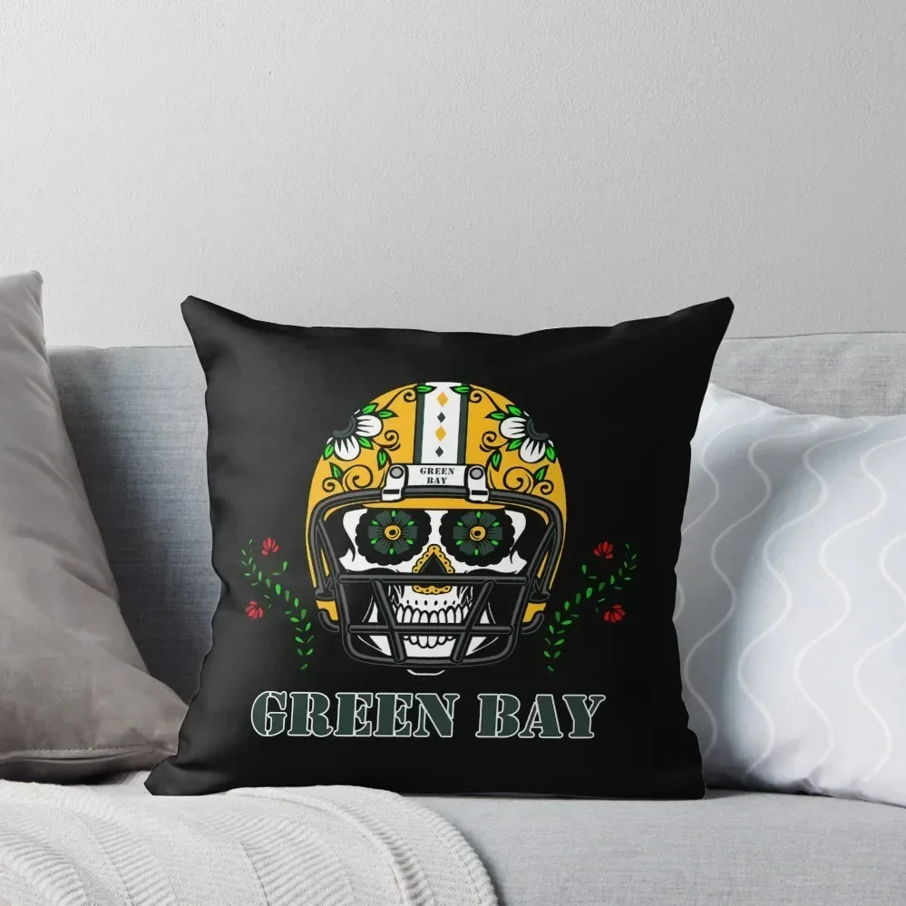 

Green Bay Football Helmet Sugar Skull Day Of The Dead Throw Pillow Custom Cushion luxury decor Luxury Pillow Cover Anime pillow