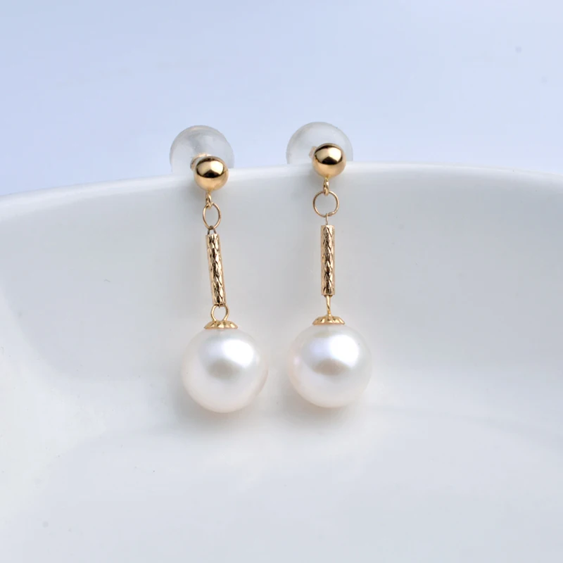 

XF800 18K Gold Earrings Fine Jewelry AU750 Natural Akoya Pearl Round Long Eardrop Wedding Party For Women E625