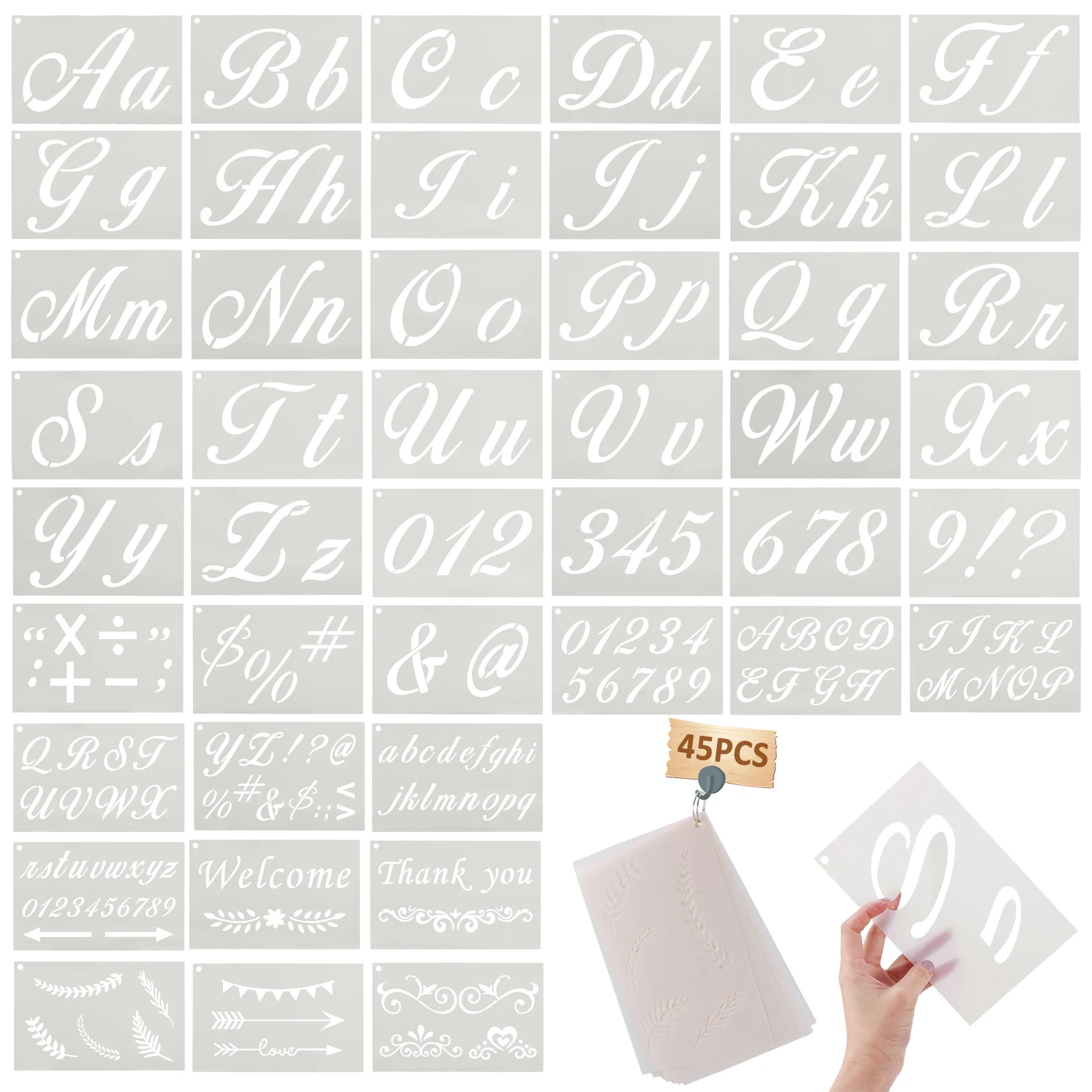 

45pcs/pack Art Alphabet Number Fabric Letter Stencil Templates DIY Wall Porch Drafting For Painting Craft Reusable Wood