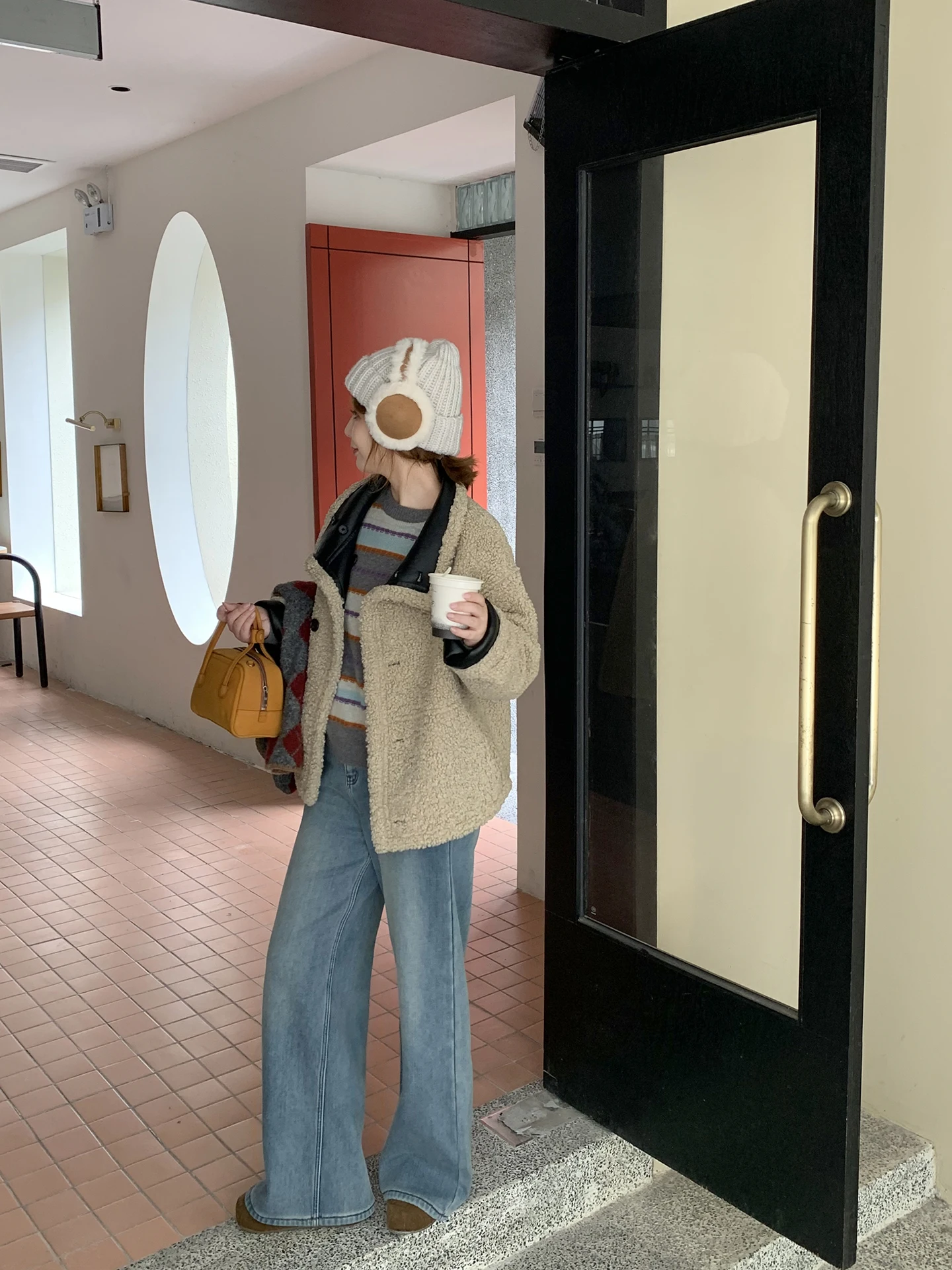 ELINSU Chaqueta de Piel de Cordero Reversible para Mujer, Cuello Vintage Hoado, Abrigo Corto de Cuero PU, Cálido y ueso, ...