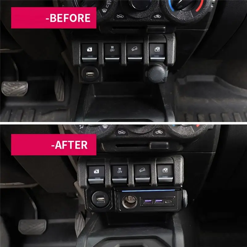 A21E-Car Charger Power Dual USB Charger Adapter And Type-C Charging Ports For  Jimny JB64 Sierra JB74W 2019-2023