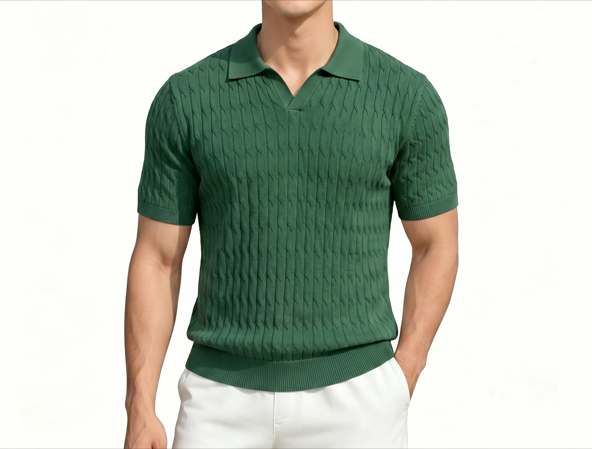 POLO Shirt Short-sleeved Sweater T-shirt Men's Lapel Braided Cable Texture Old Money Style
