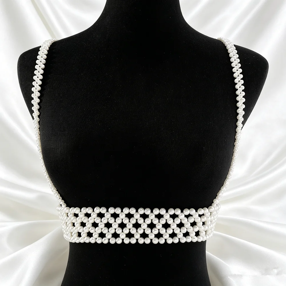 

Handmade Beaded Bridal Body Chain Pearl Imitation Vintage Waist Accessory Moroccan Shoulder Chain