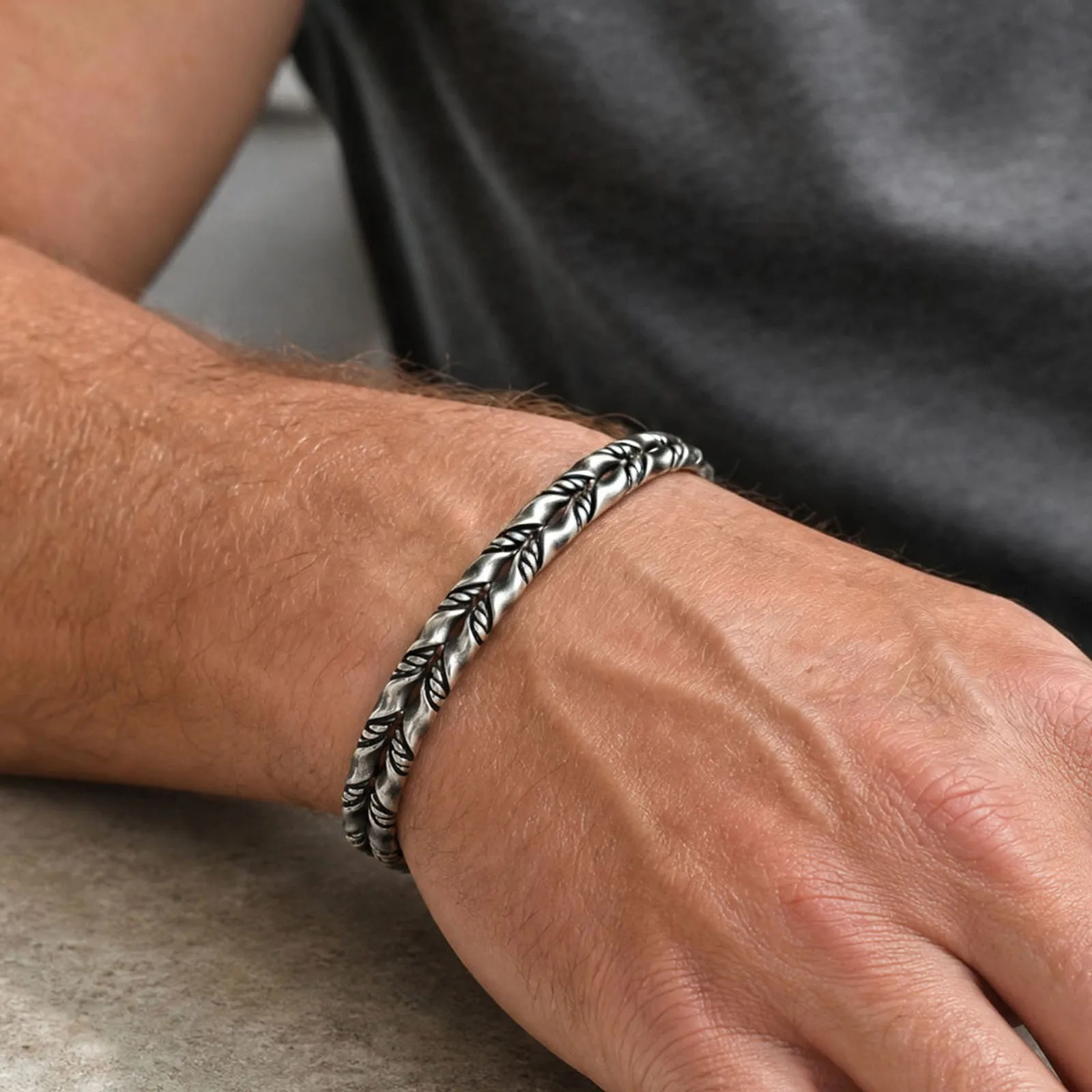 Vintage Mobius Cuff Bracelet for Men,Double Layers Handmade Stainless Steel Bangles,Rock Punk Jewelry Gift