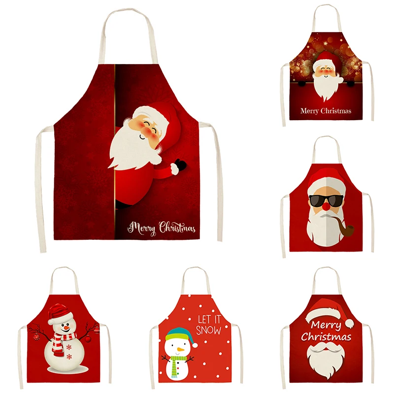 Santa Claus red pattern cleaning apron 53*65cm home cooking kitchen  chef clothing cotton and linen adult bib 46423