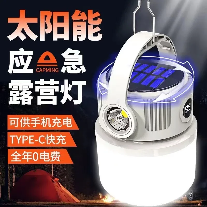 

2024 New LED Solar LCD Digital Display Bulb Light Rechargeable with Output Outdoor Camping Emergency Light Night Market Light