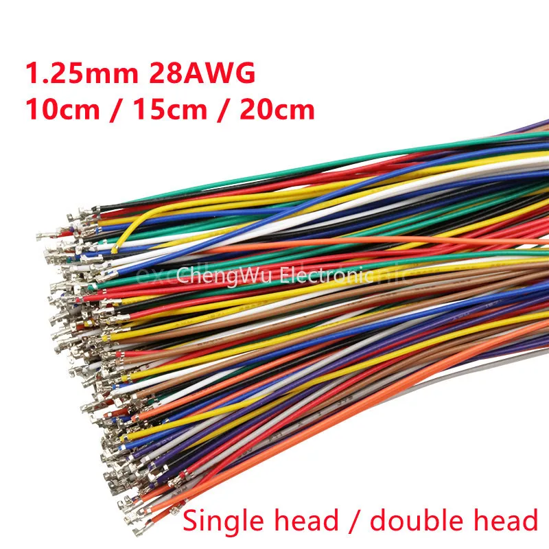 50 buah 1.25mm Pitch konektor kawat Terminal 1P tunggal/ganda kepala Terminal 10/15/20cm panjang 28AWG