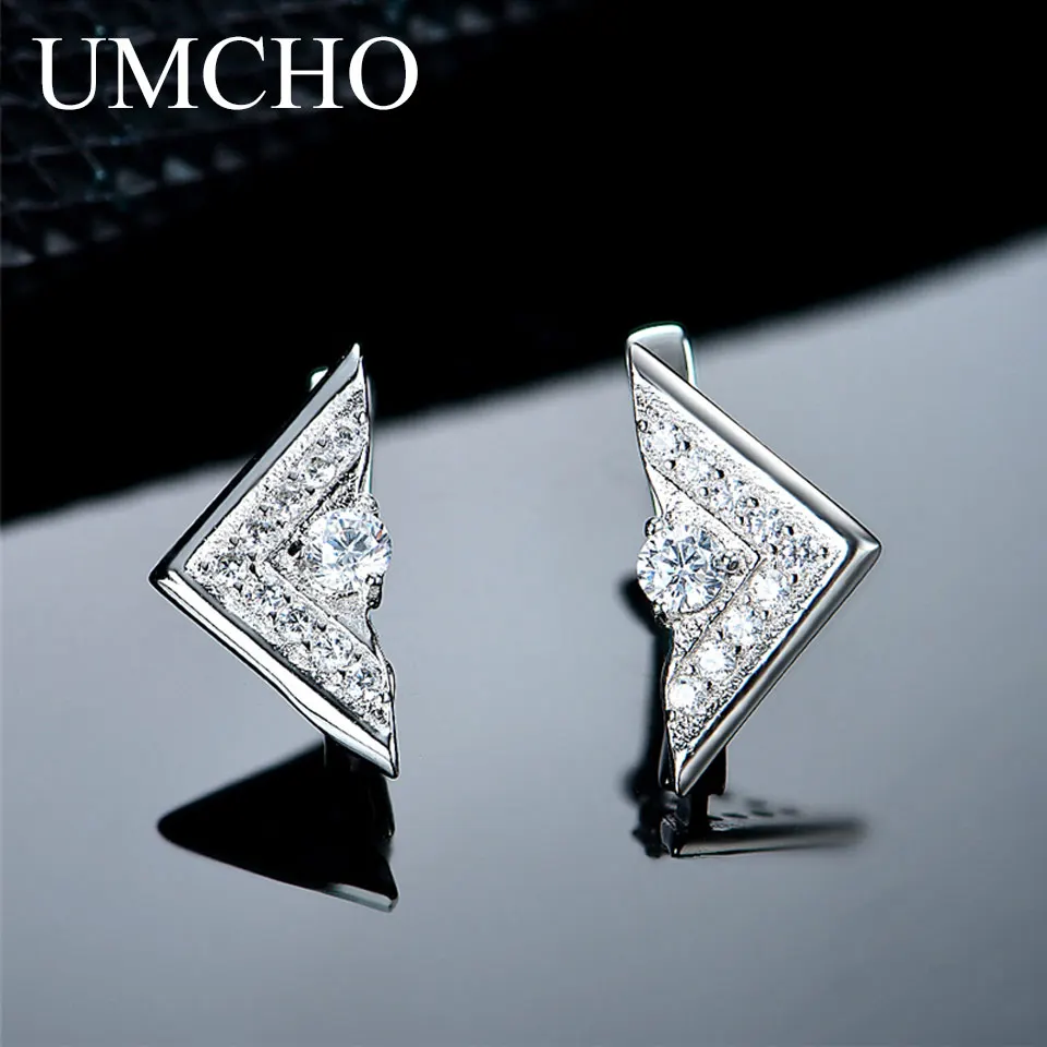 

925 Silver Fashion Simple Round White Zircon Triangle Clip Earrings