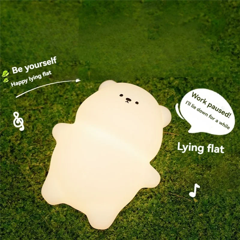 ХОРОШИЙ силиконовый лежащий плоский медведь, светодиодный ночник с милыми животными, детский ночник с сенсорным управлением, USB перезаряжаемые лампы для детей