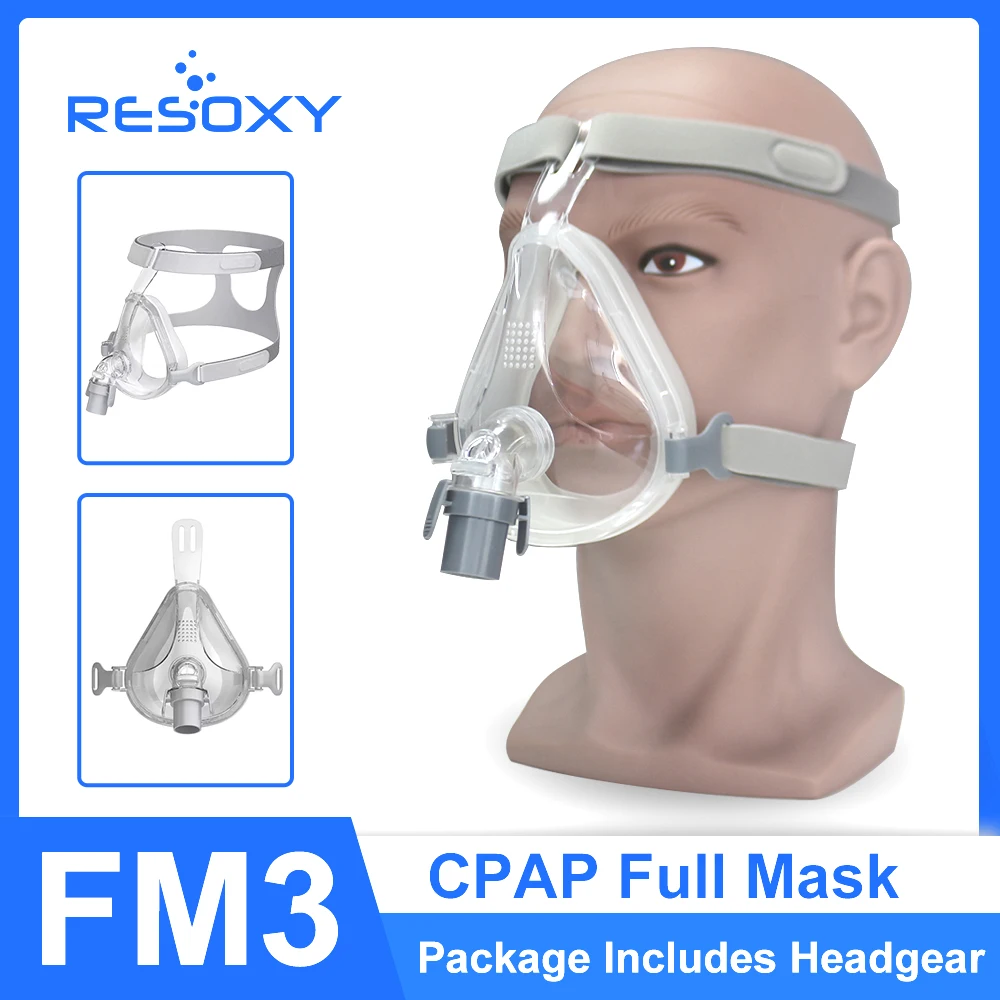 Masска Resoxy FM3 CPAP для апноэ во сне Полнолицевая маска для защиты от храпа CPAP BiCPAP Machine Полная маска с головным убором Улучшение сна