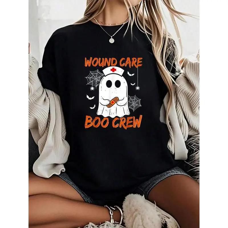 

Halloween Nurse Ghost Sweatshirt, Women's Wound Care Boo Crew T-shirt, Funny Nursing Student Gifts for Party