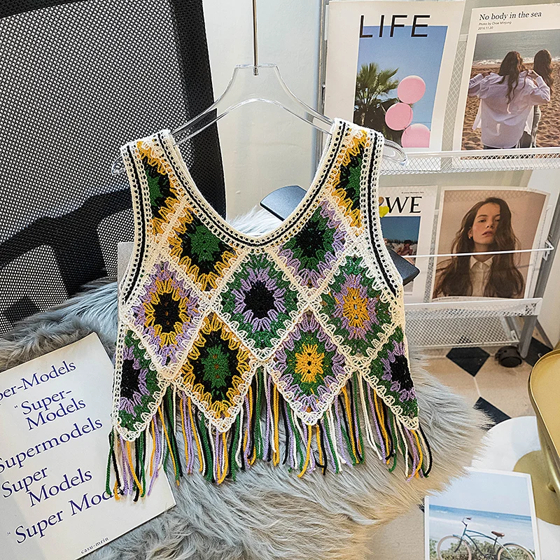   เสื้อกั๊กถักนิตติ้ง Bell Sve ดีไซน์เก๋ แต่งพู่ห้อย สายคล้องคอ สำหรับใส่คลุมชุดในวันหยุดฤดูร้อน